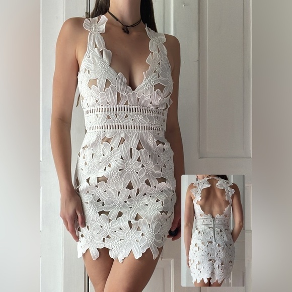 Saylor x Free People Zasha White Lace Open Back Lined Mini Dress Bridal 4, S/M - Picture 15 of 15